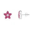 Angara V-prong Set Pink Sapphire And Diamond Flower Stud Earrings In White Gold/rich Pink