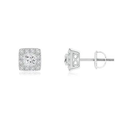 Angara V-prong Set Princess-cut Diamond Halo Stud Earrings In Metallic