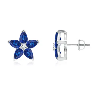 Angara V-prong Set Sapphire And Diamond Flower Stud Earrings In Metallic