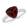 Angara V-prong Set Trillion Garnet Cocktail Ring With Diamonds In White Gold/medium Red