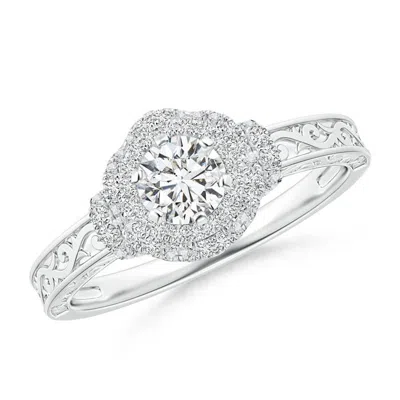 Angara Victorian Carved Double Halo Diamond Collar Engagement Ring