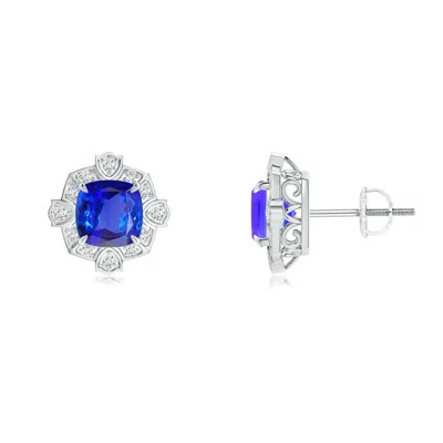 Angara Victorian Style Cushion Tanzanite Halo Stud Earrings In Metallic