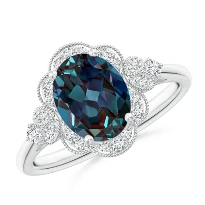 Angara Victorian Style Oval Lab-grown Alexandrite And Diamond Halo Engagement Ring In Metallic