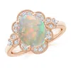 Angara Victorian Style Oval Opal And Diamond Halo Engagement Ring In Rose Gold/milky With High Play Of Colour