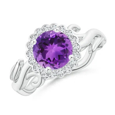 Angara Vintage Inspired Amethyst Flower And Vine Ring In Purple
