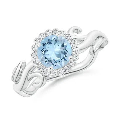 Angara Vintage Inspired Aquamarine Flower And Vine Ring In Blue