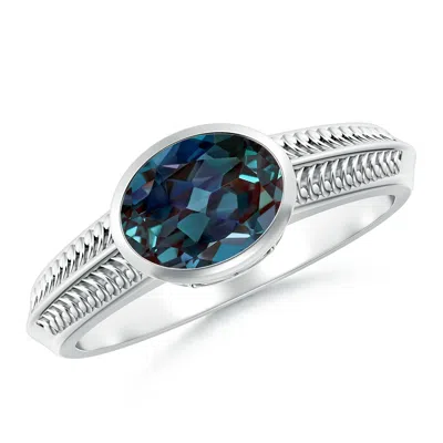 Angara Vintage Inspired Bezel-set Lab-grown Alexandrite Ring With Grooves In Blue