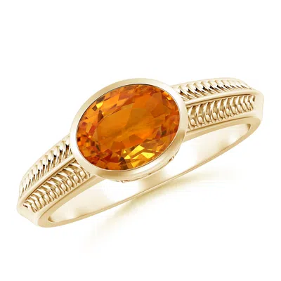 Angara Vintage Inspired Bezel-set Orange Sapphire Ring With Grooves In Gold