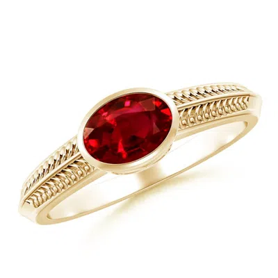 Angara Vintage Inspired Bezel-set Oval Ruby Ring With Grooves In Gold
