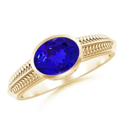 Angara Vintage Inspired Bezel-set Oval Tanzanite Ring With Grooves In Gold