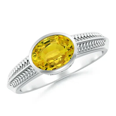 Angara Vintage Inspired Bezel-set Yellow Sapphire Ring With Grooves In Metallic