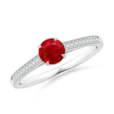 Angara Vintage Inspired Claw-set Round Ruby Solitaire Ring In Metallic