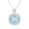 Angara Vintage Inspired Cushion Aquamarine Halo Pendant In White Gold/light Swiss Blue