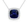 Angara Vintage Inspired Cushion Blue Sapphire Halo Pendant In White Gold/medium To Rich Blue