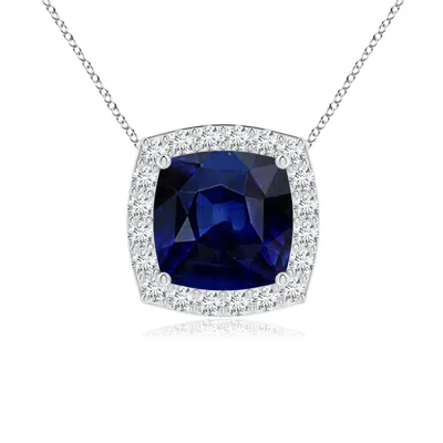 Angara Vintage Inspired Cushion Blue Sapphire Halo Pendant In Metallic
