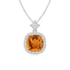 Angara Vintage Inspired Cushion Citrine Halo Pendant In White Gold/golden