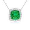 Angara Vintage Inspired Cushion Emerald Halo Pendant In White Gold/rich Medium Green