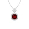Angara Vintage Inspired Cushion Garnet Halo Pendant In White Gold/rich Red