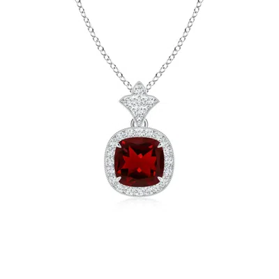 Angara Vintage Inspired Cushion Garnet Halo Pendant In Metallic