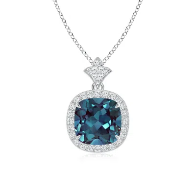 Angara Vintage Inspired Cushion Lab-grown Alexandrite Halo Pendant In Blue