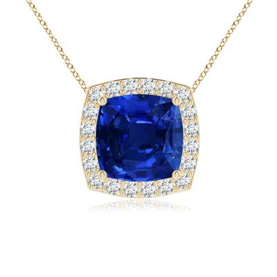 Angara Vintage Inspired Cushion Lab-grown Blue Sapphire Halo Pendant