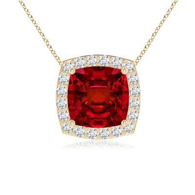 Angara Vintage Inspired Cushion Lab-grown Ruby Halo Pendant In Gold