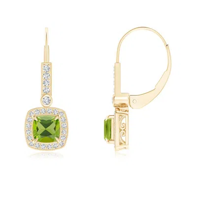 Angara Vintage-inspired Cushion Peridot Leverback Earrings In Gold