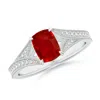 Angara Vintage Inspired Cushion Rectangular Ruby Split Shank Engagement Ring In White Gold/medium Red