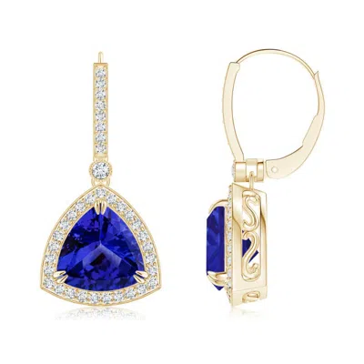 Angara Vintage-inspired Dangling Trillion Tanzanite Earrings In Gold