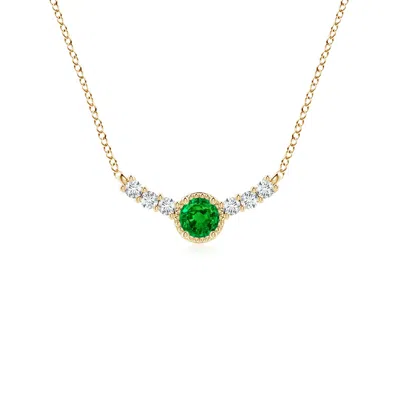 Angara Vintage Inspired Emerald And Diamond Curved Bar Pendant In Gold