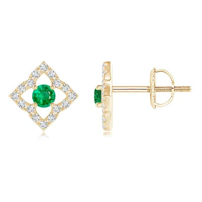 Angara Vintage Inspired Emerald Clover Stud Earrings