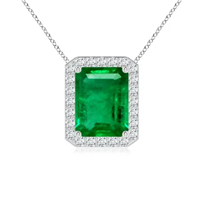 Angara Vintage Inspired Emerald-cut Emerald Halo Pendant In Green