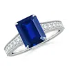 Angara Vintage Inspired Emerald-cut Lab-grown Blue Sapphire Engagement Ring With Milgrain In White Gold/deep Rich Blue