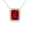 Angara Vintage Inspired Emerald-cut Ruby Halo Pendant In White Gold/medium Pinkish Red