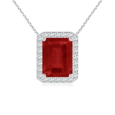Angara Vintage Inspired Emerald-cut Ruby Halo Pendant In Burgundy