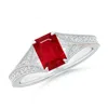 Angara Vintage Inspired Emerald-cut Ruby Split Shank Engagement Ring In White Gold/medium Red