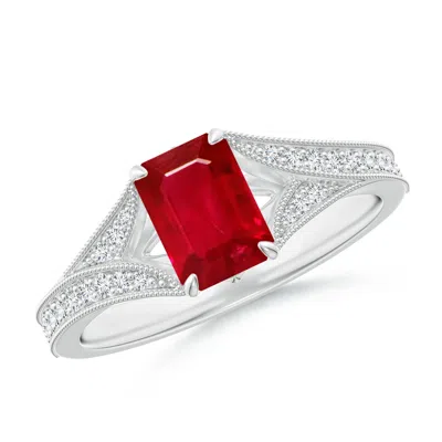 Angara Vintage Inspired Emerald-cut Ruby Split Shank Engagement Ring In Red