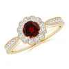 Angara Vintage Inspired Garnet Milgrain Ring With Diamond Halo In Yellow Gold/rich Red