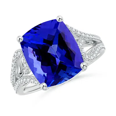 Angara Vintage Inspired Gia Certified Cushion Tanzanite Ring In Metallic