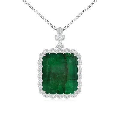 Angara Vintage-inspired Gia Certified Emerald-cut Emerald Halo Pendant In Green