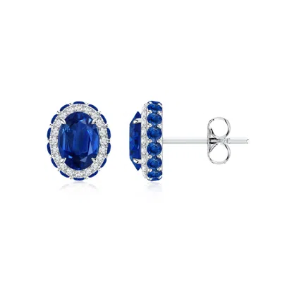 Angara Vintage-inspired Oval Blue Sapphire Halo Stud Earrings