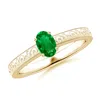Angara Vintage Inspired Oval Emerald Ring With Engraved Shank In Yellow Gold/rich Green