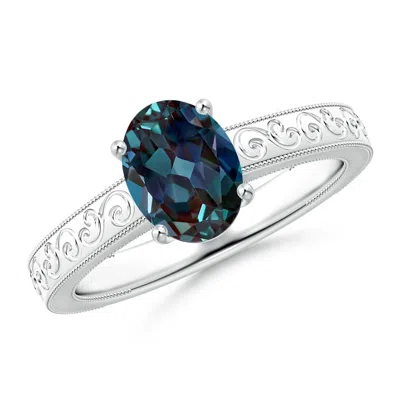 Angara Vintage Inspired Oval Lab-grown Alexandrite Ring With Engraved Shank In Metallic