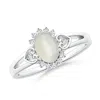 Angara Vintage Inspired Oval Moonstone Halo Ring With Heart Motifs In White Gold/off White