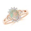 Angara Vintage Inspired Oval Opal Halo Ring With Heart Motifs In Rose Gold/milky With High Play Of Colour