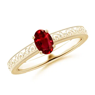 Angara Vintage Inspired Oval Ruby Ring With Engraved Shank In Gold