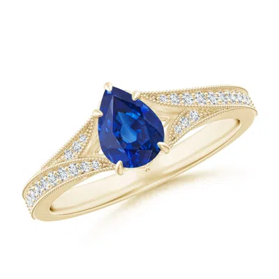 Angara Vintage Inspired Pear Blue Sapphire Split Shank Engagement Ring