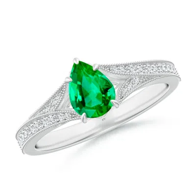 Angara Vintage Inspired Pear Emerald Split Shank Engagement Ring In Green