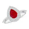 Angara Vintage Inspired Pear Ruby Double Halo Engagement Ring In White Gold/medium Red
