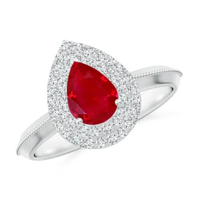 Angara Vintage Inspired Pear Ruby Double Halo Engagement Ring In Red
